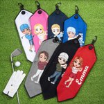 Personalised Cartoon Golf Character Name Waffle Golf Towel with Hanging Clip Sports Accessories Birthday Gift for Golf Players