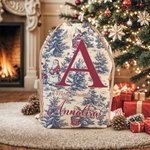Sacco di Babbo Natale personalizzato in tela vintage Toile de Jouy con iniziale e nome idea regalo natalizia per amici e famiglia