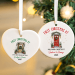 Personalized First Christmas At House Heart Round Ceramic Ornament with Name Tree Decor Christmas Gift for Family Friend