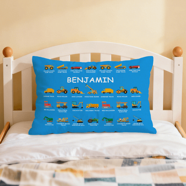 Personalized Construction Truck Excavator Bulldozer Throw Pillow Cover with Name Home Decor Christmas Birthday Gift for Boys Truck Lovers