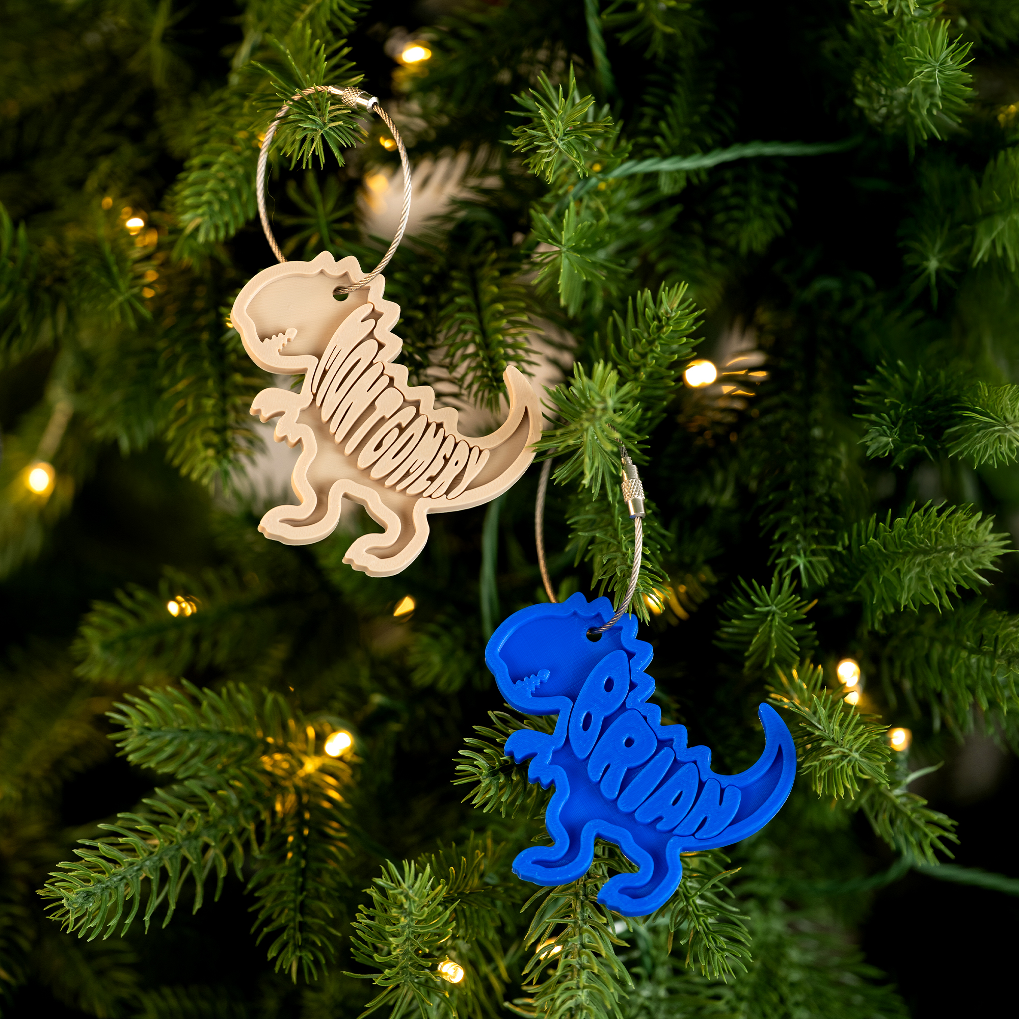 Ornement suspendu personnalisé imprimé en 3D de dinosaures multicolores avec nom Cadeau d'anniversaire de Noël pour les enfants