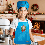 Personalised Christmas Wreath Cartoon Animals Kid Apron Chef Hat Set with Name Christmas Children's Day Birthday Gift for Boys Girls