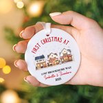 Personalized First Christmas At House Heart Round Ceramic Ornament with Name and Year Tree Decor Christmas Gift for Family Friend