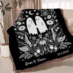 Gepersonaliseerde gotische Ghost Tassel deken met naam en datum huwelijksverjaardag Valentijnsdag cadeau voor echtpaar
