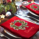 Personalized Christmas Wreath Plaid Bow Red 100% Cotton Napkin with Name Christmas Gift for Family Friends