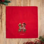 Serviette de table rouge personnalisée Joyeux Noël Mignon Elfe Initial 100% coton avec nom Décoration de table Cadeau de Noël pour la famille et les amis
