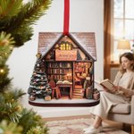 Personalized Wooden Christmas Tree Bookstore Ornament with Name and Year Library Decoration Christmas Gift for Bookworms Book Lovers