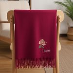 Personalized Birth Flower Soft Warm Tassel Scarf with Name Christmas Anniversary Birthday Gift for Women