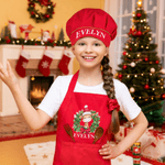 Personalised Christmas Wreath Cartoon Animals Kid Apron Chef Hat Set with Name Christmas Children's Day Birthday Gift for Boys Girls