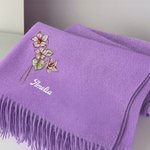 Personalized Birth Flower Soft Warm Tassel Scarf with Name Christmas Anniversary Birthday Gift for Women