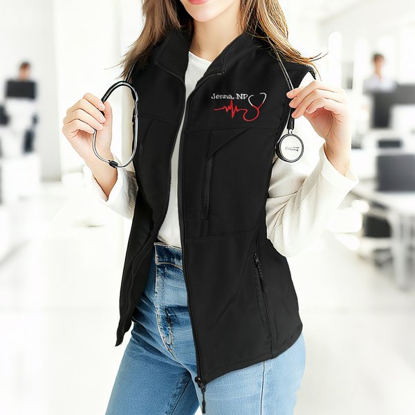 Personalisierte bestickt Mini Stethoskop Name Krankenschwester Soft Shell Weste mit Reißverschluss und Taschen Graduierung Krankenschwester Woche Geschenk für medizinisches Personal Student
