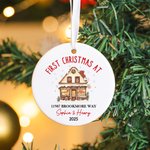 Personalized First Christmas At House Heart Round Ceramic Ornament with Name and Year Tree Decor Christmas Gift for Family Friend