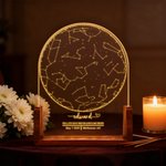 Personalized Star Map Acrylic LED Night Light with Text and Wooden Base Birthday Wedding Anniversary Christmas Gift for Family Couple