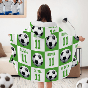 Personalised Sports Patterns Multiple Colors Soft Throw Hooded Blanket with Name and Number Christmas Birthday Gift for Sports Lovers Families