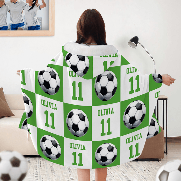 Personalized Sports Patterns Multiple Colours Soft Throw Hooded Blanket with Name and Number Christmas Birthday Gift for Sports Lovers Families