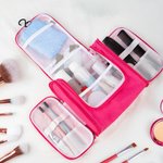 Personalised Birth Flower Bouquet Name Multi-Compartment  Toiletry Bag with Mirror and Hanging Hook Portable Travel Essential Birthday Gift for Women