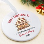 Personalized First Christmas At House Heart Round Ceramic Ornament with Name and Year Tree Decor Christmas Gift for Family Friend