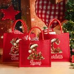 Personalized Santa Hat Holly Initial Design  Large Jute Tote Bag with Name Christmas Party Gift for Family Friends