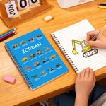 Personalized Construction Truck A5 Spiral Notebook with Name and 120 Pages Recording Accessory Christmas Birthday Gift for Boys Truck Lovers