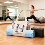 Personalized Toile De Jouy Initial Yoga Mat Tote Bag with Name Yoga Accessories Travel Birthday Christmas Gift for Women Yoga Lovers