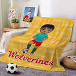 Gepersonaliseerde Hart Cartoon Voetbal Character Soft Throw Deken met Naam en Nummer Game Day Team Gift voor Voetballer Lover