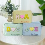 Personalized Heart-Shaped Embroidered Name Striped Makeup Bag Daily Travel Use Wedding Party Birthday Gift for Women Bridesmaids
