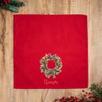 Personalized Christmas Wreath Plaid Bow Red 100% Cotton Napkin with Name Christmas Gift for Family Friends