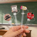 Personalized Apple Disco Ball Book Pencil Straw Topper Nameplate with Text Accessory for Stanley Cup Christmas Appreciation Gift for Teacher