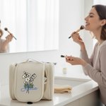 Personalised Birth Flower Bouquet Name Multi-Compartment  Toiletry Bag with Mirror and Hanging Hook Portable Travel Essential Birthday Gift for Women