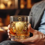 Personalised Golden 3D Badge Initial Name 10 oz Rock Whiskey Glass Old Fashioned Birthday Christmas Gift for Man Bartender Whiskey Enthusiast