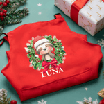 Personalised Christmas Wreath Cartoon Animals Kid Apron Chef Hat Set with Name Christmas Children's Day Birthday Gift for Boys Girls