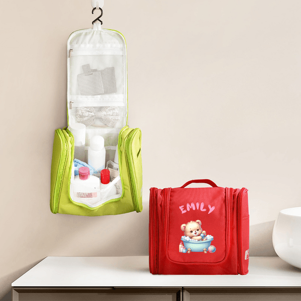 Personalized Cute Bathtub Cartoon Animal Portable Toiletry Bag with Name Mirror and Handle Travel Accessory Christmas Birthday Gift for Kids