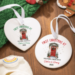 Personalized First Christmas At House Heart Round Ceramic Ornament with Name Tree Decor Christmas Gift for Family Friend