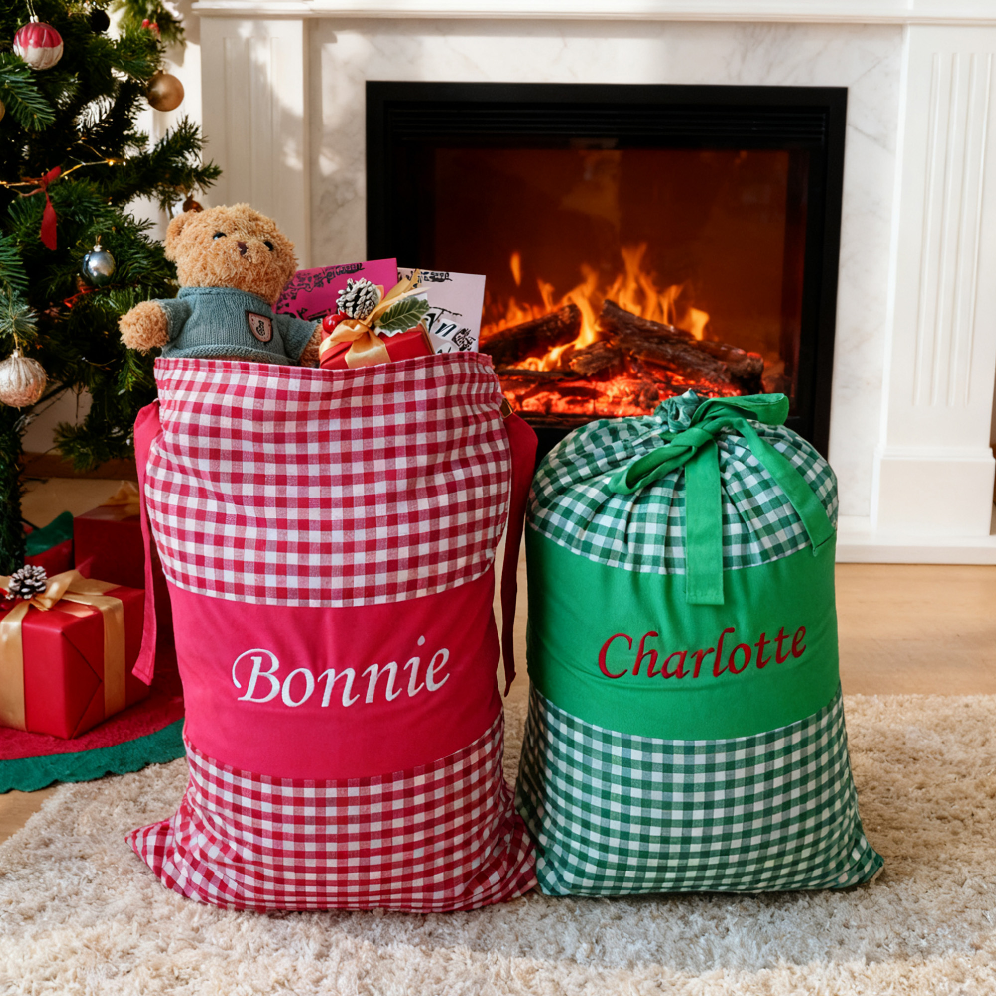 Sac de Noël personnalisé avec nom brodé Cadeau de Noël pour enfants Familles