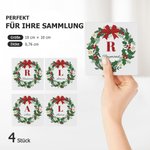 Personalisierte 2-tlg. Quadratischer Keramik-Untersetzer mit Weihnachtskranz und Initiale Tischdeko Weihnachtsgeschenk für Familie Freunde