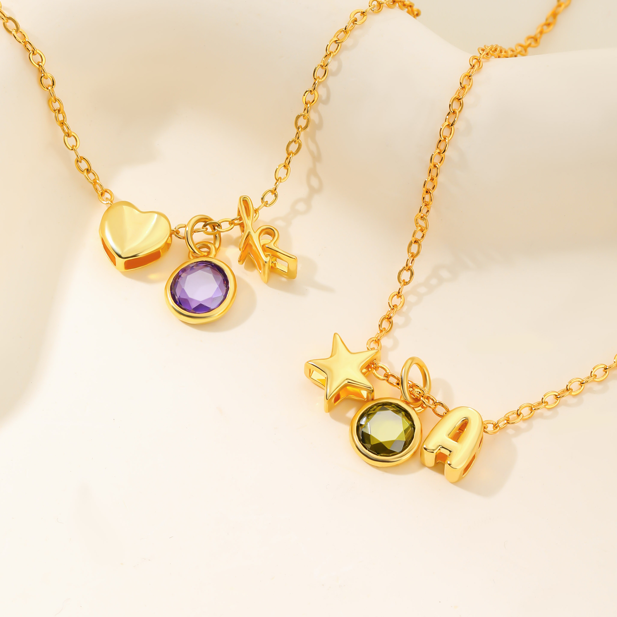 Collier pendentif fleur étoile coeur personnalisé avec pierre de naissance et initiale Noël Anniversaire Cadeau pour enfants Filles