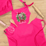 Personalised Christmas Wreath Cartoon Animals Kid Apron Chef Hat Set with Name Christmas Children's Day Birthday Gift for Boys Girls
