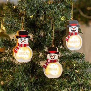 Addobbo natalizio personalizzato in legno a forma di pupazzo di neve con luce LED e nome regalo ideale per Natale per bambini e famiglia