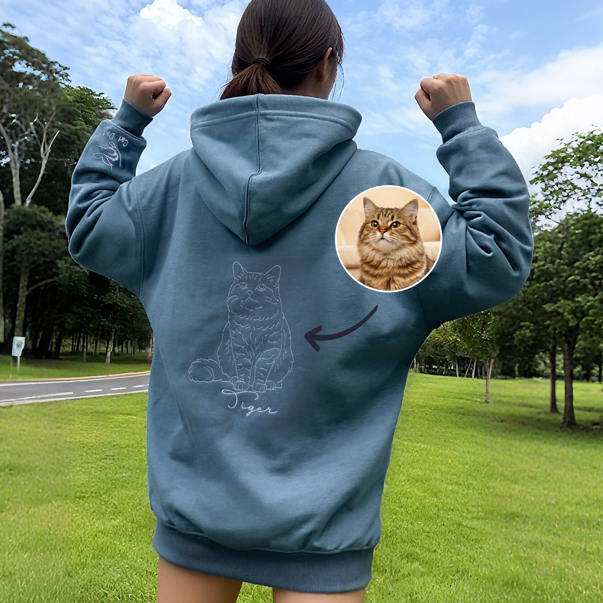 T-shirt sweat-shirt personnalisé avec 1-2 noms photo et motif brodés - Cadeau d'anniversaire pour les propriétaires d'animaux de compagnie