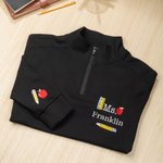 Personalised Embroidered Pencil Apple Quarter Zip Sweatshirt with Name Appreciation Back to School Gift for Teachers