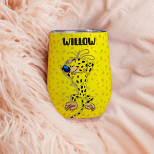 Personalized Cartoon Long-Tailed Leopard Marsupilami 12 oz Wine Tumbler with Name Birthday  Christmas Gift for Kids Friends | Callie × Marsupilami®