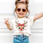 Personalised Cute Reindeer Snowflake Bow Cap Multicolor Kid T-shirt Sweatshirt with Name Christmas Gift for Kids