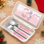Personalized Cute Cartoon Snowman Initial Food-Grade Kid's Fork Spoon Knife 3 Pcs Cutlery Set with Name Daily Use Christmas Gift for Kids