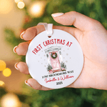 Personalized First Christmas At House Heart Round Ceramic Ornament with Name Tree Decor Christmas Gift for Family Friend
