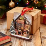 Personalized Wooden Christmas Tree Bookstore Ornament with Name and Year Library Decoration Christmas Gift for Bookworms Book Lovers
