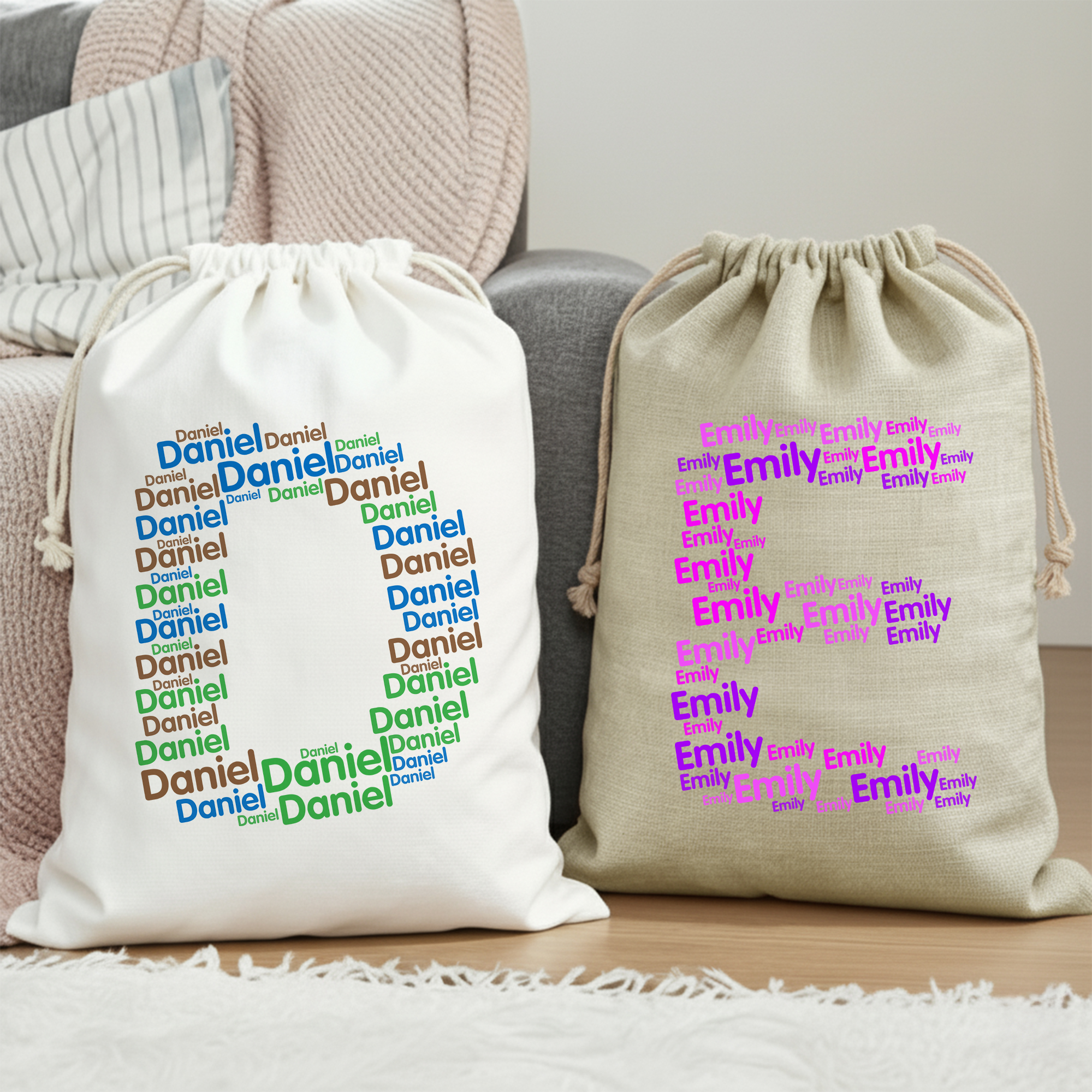 Sac cadeau à cordon avec nom pour usage quotidien Cadeau de Noël pour la famille et les amis