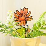 Personalized Stained Birth Flower Garden Stake with Text and Wooden Base Garden Pot Decoration Birthday Gift for Women Gardeners