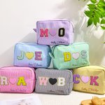 Personalized Heart-Shaped Embroidered Name Striped Makeup Bag Daily Travel Use Wedding Party Birthday Gift for Women Bridesmaids