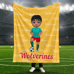 Gepersonaliseerde Hart Cartoon Voetbal Character Soft Throw Deken met Naam en Nummer Game Day Team Gift voor Voetballer Lover