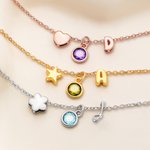 Collier pendentif fleur étoile coeur personnalisé avec pierre de naissance et initiale Noël Anniversaire Cadeau pour enfants Filles